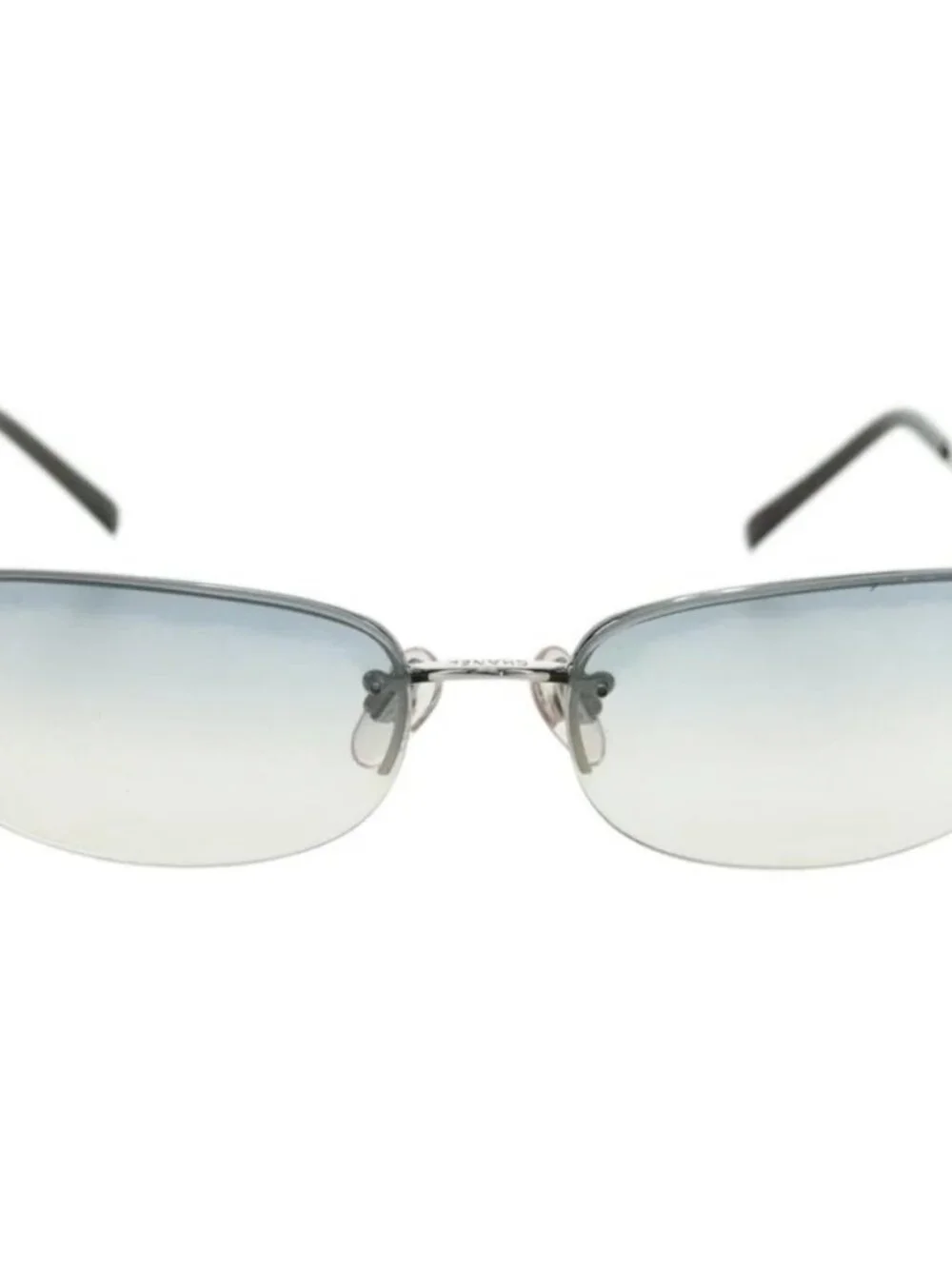 CHANEL COCO Mark Sunglasses metal Silver CC Auth 178795V